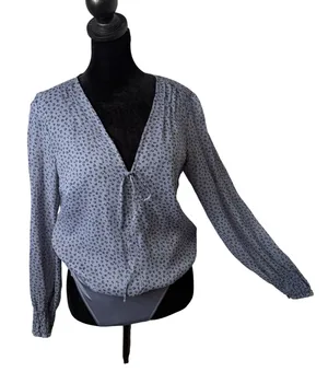 Abercrombie & Fitch Cheetah Print Chiffon Bodysuit Womens M Blue Animal Print thumbnail 1