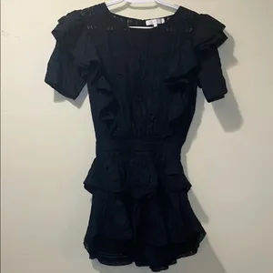 Womens LoveShackFancy Elegant Gwen Ruffled Tiered Mini Dress Black thumbnail 5