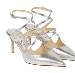Jimmy Choo silver metallic leather pumps size 41 strappy heels pointy toe thumbnail 1