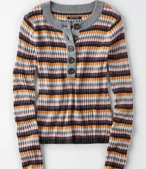 American Eagle Striped Henley Sweater thumbnail 1