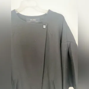 Zara Asymmetrical Cocoon Jacket Womens Medium Black 3/4 Sleeve Snap Front thumbnail 14