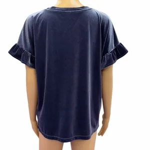 Old Navy Blue Velvet Ruffled Short Sleeve Top Womens Medium thumbnail 6