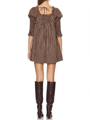 Free People Women’s Star Dip Mini Dress in Black Brown Combo Retro Babydoll Sz M thumbnail 7