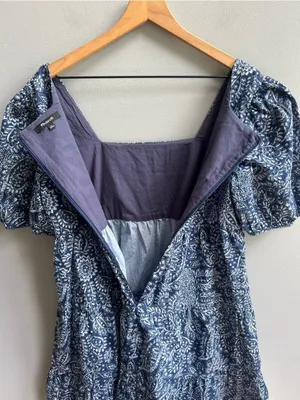 Madewell Poplin Puff-Sleeve Tiered Babydoll Dress in Paisley Garden Navy Size 10 thumbnail 10