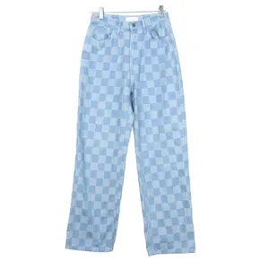 Oak + Fort Checkered Jeans Womens M 24x28 Blue Checkerboard Straight Leg Y2K thumbnail 3