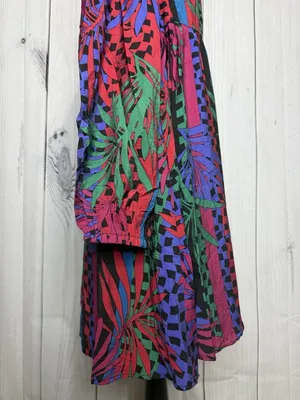 Oddi Zoe Floral Tropical Leaves Dress Size L Smocked Back Long Sleeve NWT thumbnail 6
