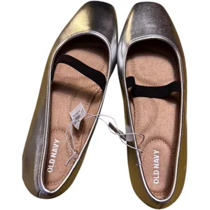 Old Navy Women's Mary Jane Low Heel Ballet Silver Loafers with Black Strap Sz 7 thumbnail 8