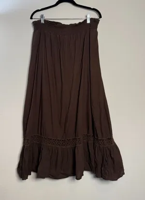 Free People Y2K Brown Long Flowy Maxi Peasant Skirt thumbnail 1