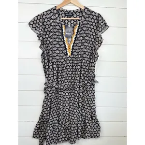 Nautica Jeans Siesta Key Beach Blue Flutter Sleeve Tie Waist Popover Dress Sz XL thumbnail 2