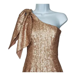 Dress‎ The Population One Shoulder Sequin Midi Dress Womens XS Rose Gold Glam thumbnail 4