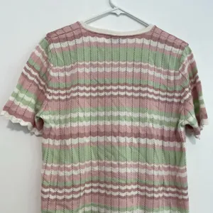 ALFRED DUNNER White Mauve Pink Green Chevron Striped Short Sleeve Sweater Top L thumbnail 11