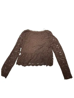 La Peche Brown Lace Long Sleeve Crop Top Women’s XL Sheer Floral Blouse Y2K thumbnail 2