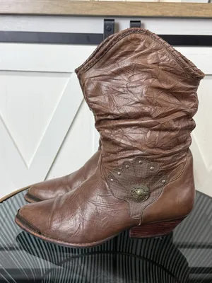 Vintage Mobility Sport Women’s Brown Leather Slouch Western Boots Metal Toe 7B thumbnail 1