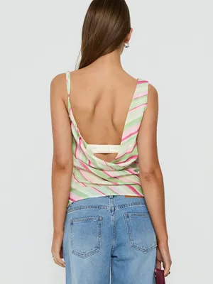 Princess Polly Striped Cowl Neck Tank Top in Pink and Cream thumbnail 2