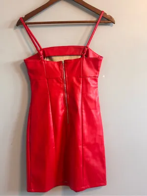 Kirious Los Angeles Red Faux Leather Mini Dress Size S Bodycon thumbnail 3