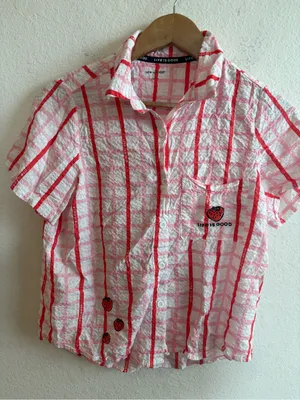 Life is Good pink-and-white checked short pajama set embroidered strawberry thumbnail 2
