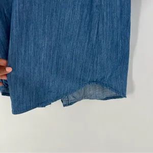 Umgee Blue Chambray Denim Button Front Shirt Dress‎ Long Roll Tab Sleeve Casual thumbnail 8