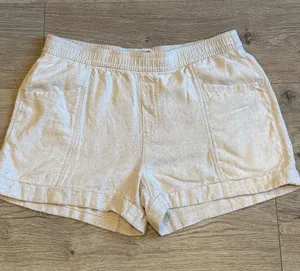 OLD NAVY High-Rise Cotton Linen Blend Casual Elastic Waist Cream Shorts M Boho thumbnail 1