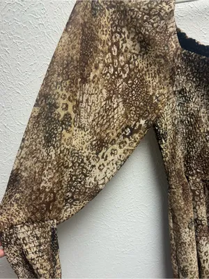Betsey Johnson Large Brown Animal-print Smocked Maxi Dress With Sheer Sleeves thumbnail 5