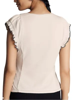 Anthropologie Maeve Short-Sleeve V-Neck Button-Front Top - White L NWT thumbnail 3