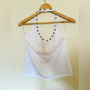 Weekday Halterneck Tank Top Womens Sz Medium‎ White with Silver Eyelet detail thumbnail 5