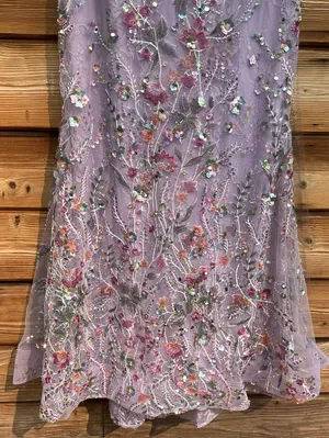 NWOT MAC DUGGAL 69049 Purple Spaghetti Strap Floral Embroidered Trumpet Gown thumbnail 9