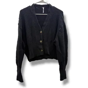 Free People Found My Friend Cardigan Womens XS‎ Black Textured Knit OB1329716 thumbnail 2