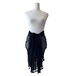 NWT Lulus Sheer Black Tasseled Versatile Shawl Scarf Sarong Cover-Up thumbnail 4