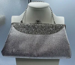 Vintage mid century silver foil clutch with silver cut stones . thumbnail 1