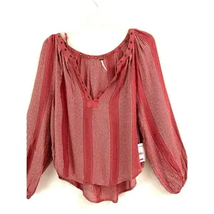 Free People Against All‎ Odds grommet blouse top women's XS peasant rust NEW thumbnail 4