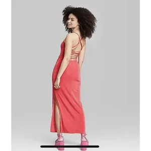 Women's Midi Spaghetti Strap Lace-Up Back Dress Red Wild Fable XXL NWT thumbnail 2