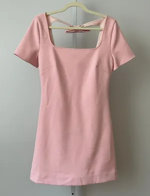 STAUD Dainty Coquette Bow Back Square Neck Mini Dress 4 Pink thumbnail 1