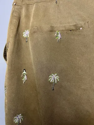 Vintage Bobby Chan Bermuda Shorts Womens 10 Brown Silk Palm Hawaiian Embroidered thumbnail 5
