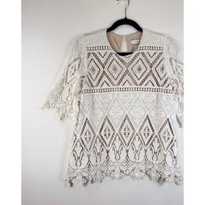 Hunter Bell Womens Top White Crochet Lace Overlay 3/4 Sleeve Blouse Size 4 thumbnail 6