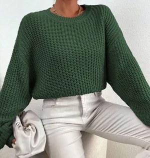 SheIn Frenchy Solid Ribbed Knit Drop Shoulder Sweater thumbnail 1