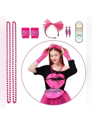 WILDPARTY 80s Outfit for Women Costume Accessories Set Pink Tutu Fanny Pack thumbnail 3