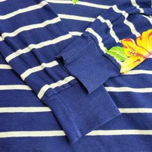 Polo Ralph Lauren Tee Women SM Navy White Stripe‎ Hibiscus Long Sleeve Nautical thumbnail 11