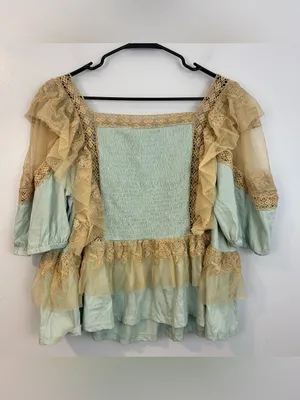 NWT Forever That Girl Blue/Tan Ruffle Lace Peplum Fairy Top Large Anthropologie thumbnail 8
