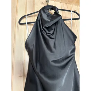 NWT Lulus Gorgeous Endeavor Black Satin Halter Mini Slip Dress Backless Party M thumbnail 4