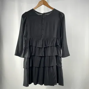 Zara Tiered Ruffle Long Sleeve Mini Dress in Black‎ Size Extra Small thumbnail 4