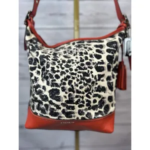 Coach Ocelot Cheetah Shoulder Bag Purse Red Black Cream Tassel Hang Tag thumbnail 2