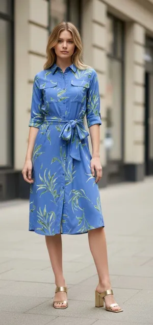 NWT DO by Dee Ocleppo baja tossed leaves Floral Midi draped Bobbi shirt dress L thumbnail 1