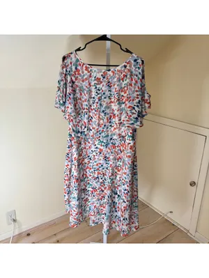 Anthropologie Maeve EUC Women's Watercolor Polka Dot Flutter Sleeve Dress XL thumbnail 6