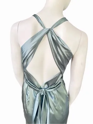 Monvelli Elegant Halter Satin Floor Mermaid Prom Gown Sage Green Size 4 NWT thumbnail 5