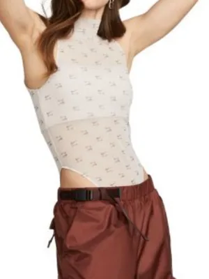 NWT NIKE AIR PRINTED MOCK-NECK BODYSUITSheer Mesh AOP Large Tank Brown thumbnail 7