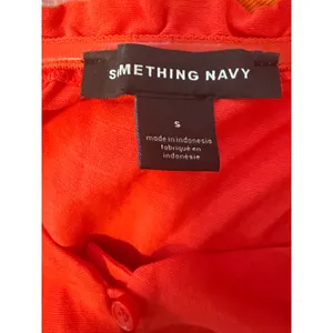 Something Navy Womens Red Linen Blend Puff Sleeve‎ Button Front Peplum Blouse S thumbnail 4