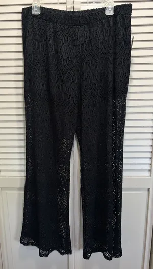 No Boundaries Lace Crochet Swim Cover Up Pants Size XL NWT Black Under Shorts Elastic thumbnail 1