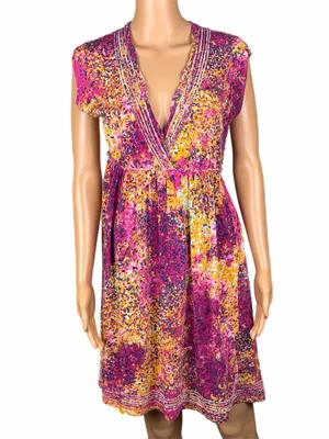 CALVIN KLEIN Fuchsia Multi Abstract Faux Wrap Fit & Flare Stretch Size 8 thumbnail 2