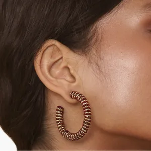 Deepa Gurnani Zareen Hoop Earrings,‎ Maroon/Gold, NWT thumbnail 2