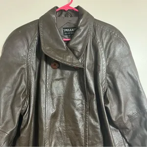 Women's Vintage Pelle New York Milano Brown Leather Jacket Coat Size‎ Large thumbnail 3